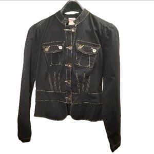 Faded Glory Junior Denim Jacket Size 4 Black Button Up Long Sleeve Pocket Casual